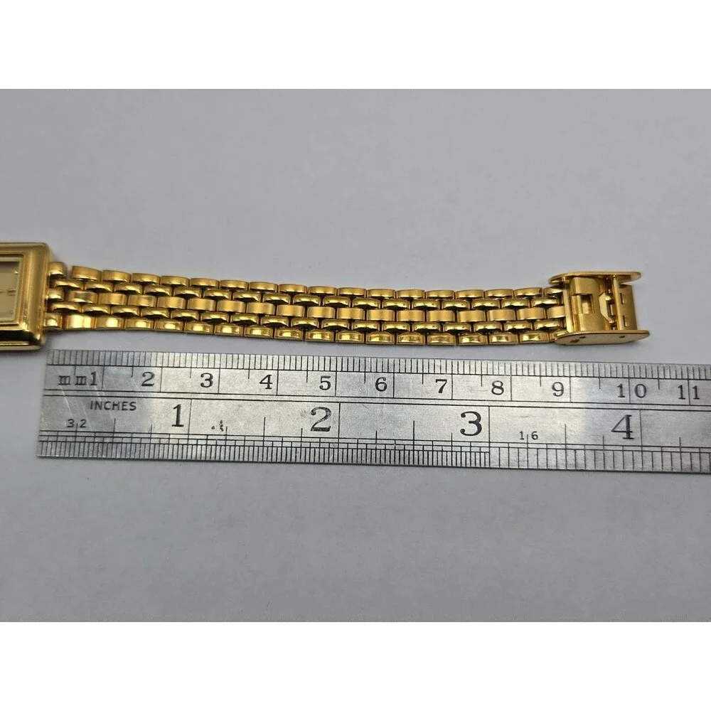 Womens Vintage Avon Gold Tone Rectangle Dress Bracelet Quartz Watch New Battery